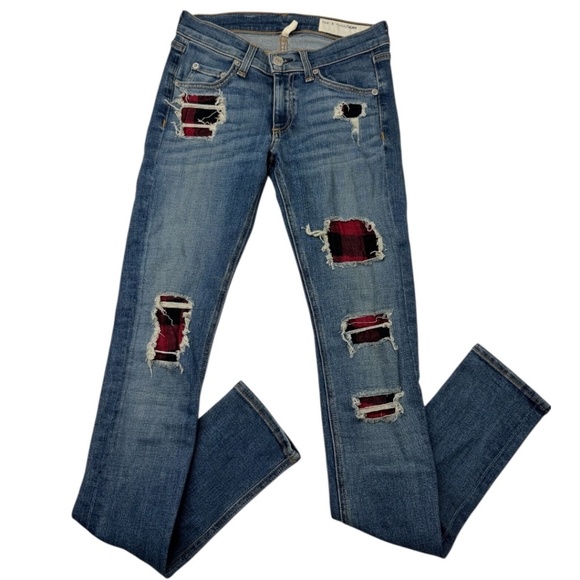 Rag & Bone Sloan Plaid Repair Skinny Jeans - Picture 1 of 13